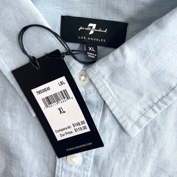 New 7 FOR ALL MANKIND Linen Blend Men’s SIZE XXL Long Sleeve Button Shirt Blue - Picture 9 of 10